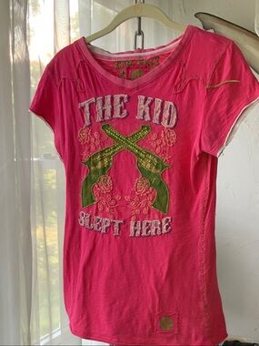 Double D Ranch Hot Pink Short Sleeve Tee with Green Pistol Graphic